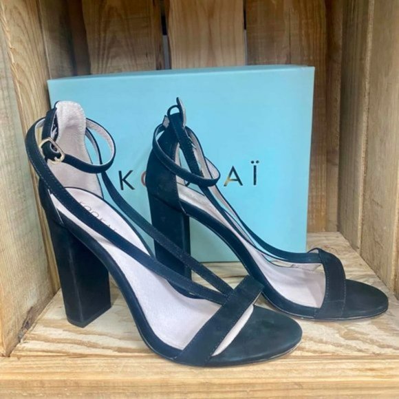 KOOKAI Leather Suede Brazil Black Strappy Chunky High Heels RRP 160 - Picture 6 of 9